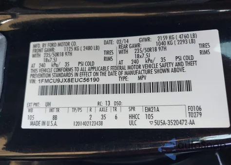 2014 Ford Escape Titanium из США, поврежденный, VIN 1FMCU9JX8EUC56190